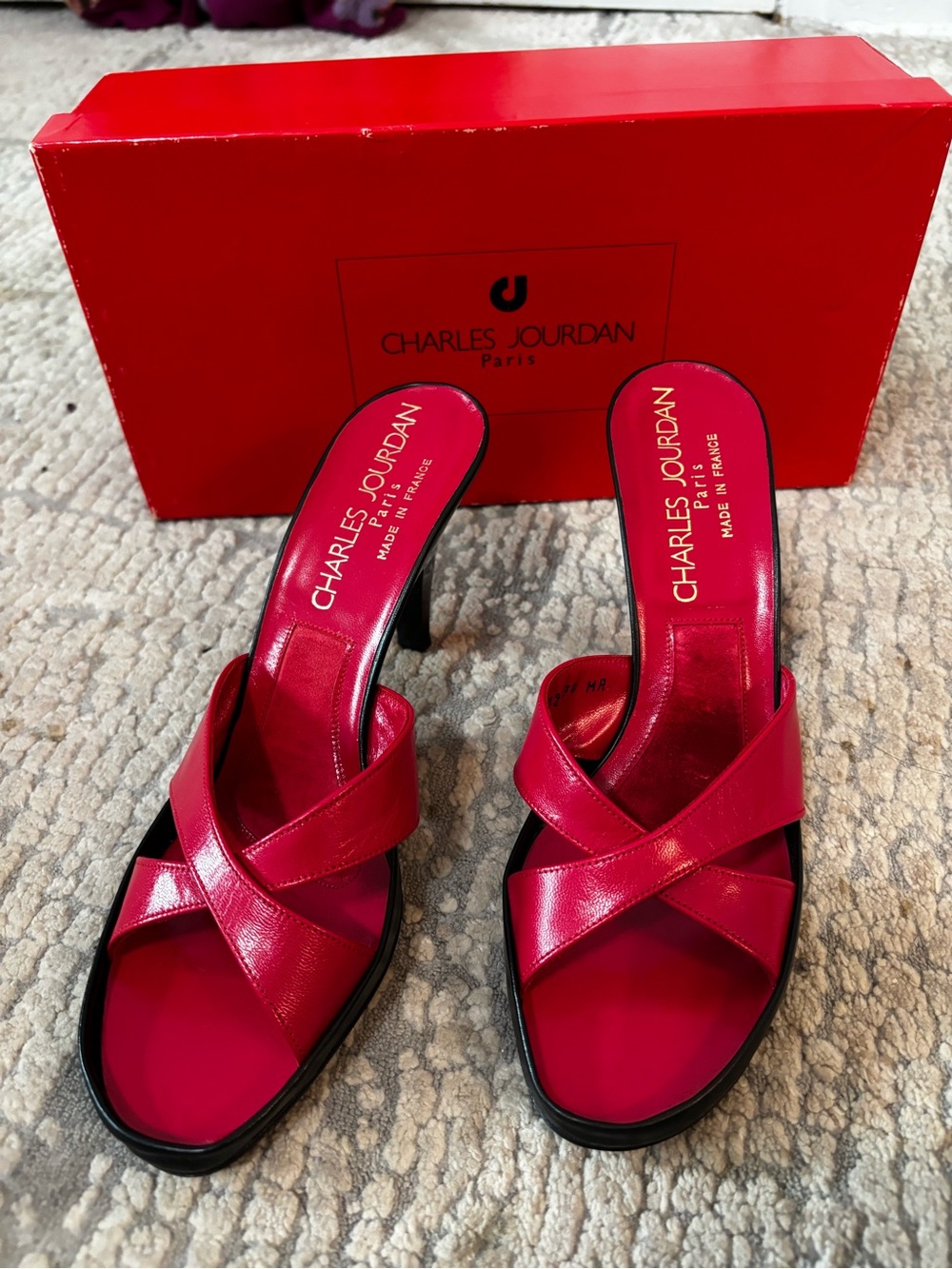 Charles Jourdan Women's  Leather Crisscross Mule Heels new in box